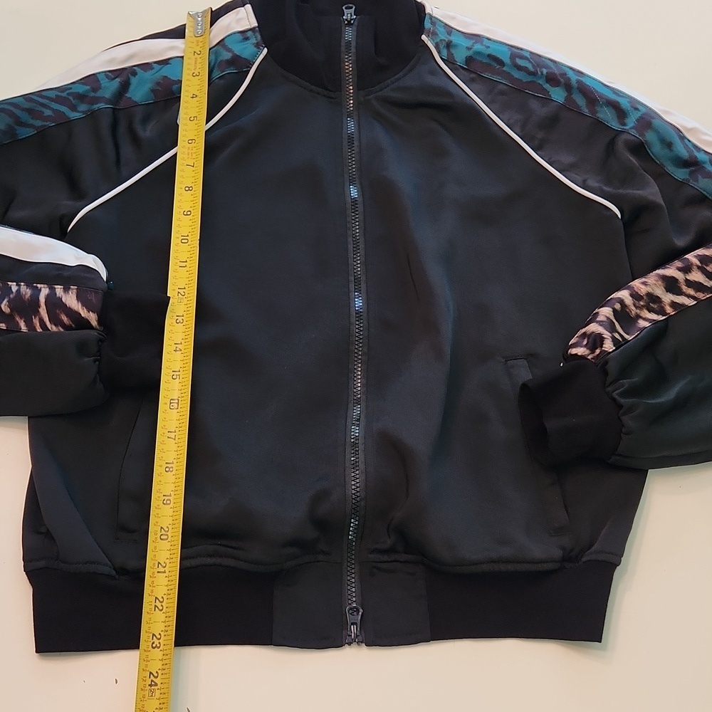 Pam & Gela Track Jacket Black Leopard Stripe Full Zip M - Picture 9 of 10
